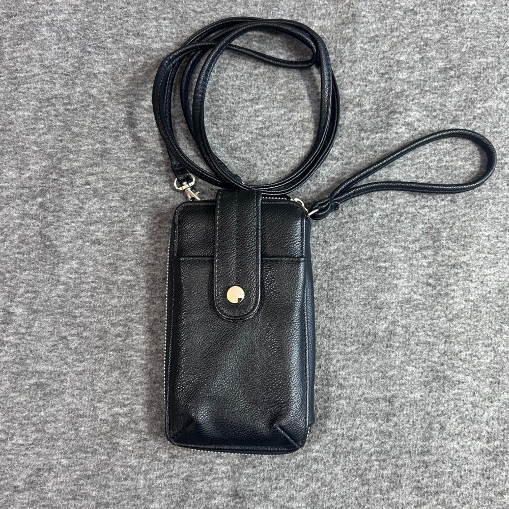 SafeKeeper Black RFID Cell Phone Crossbody Bag Wallet Wristlet Vegan Leather